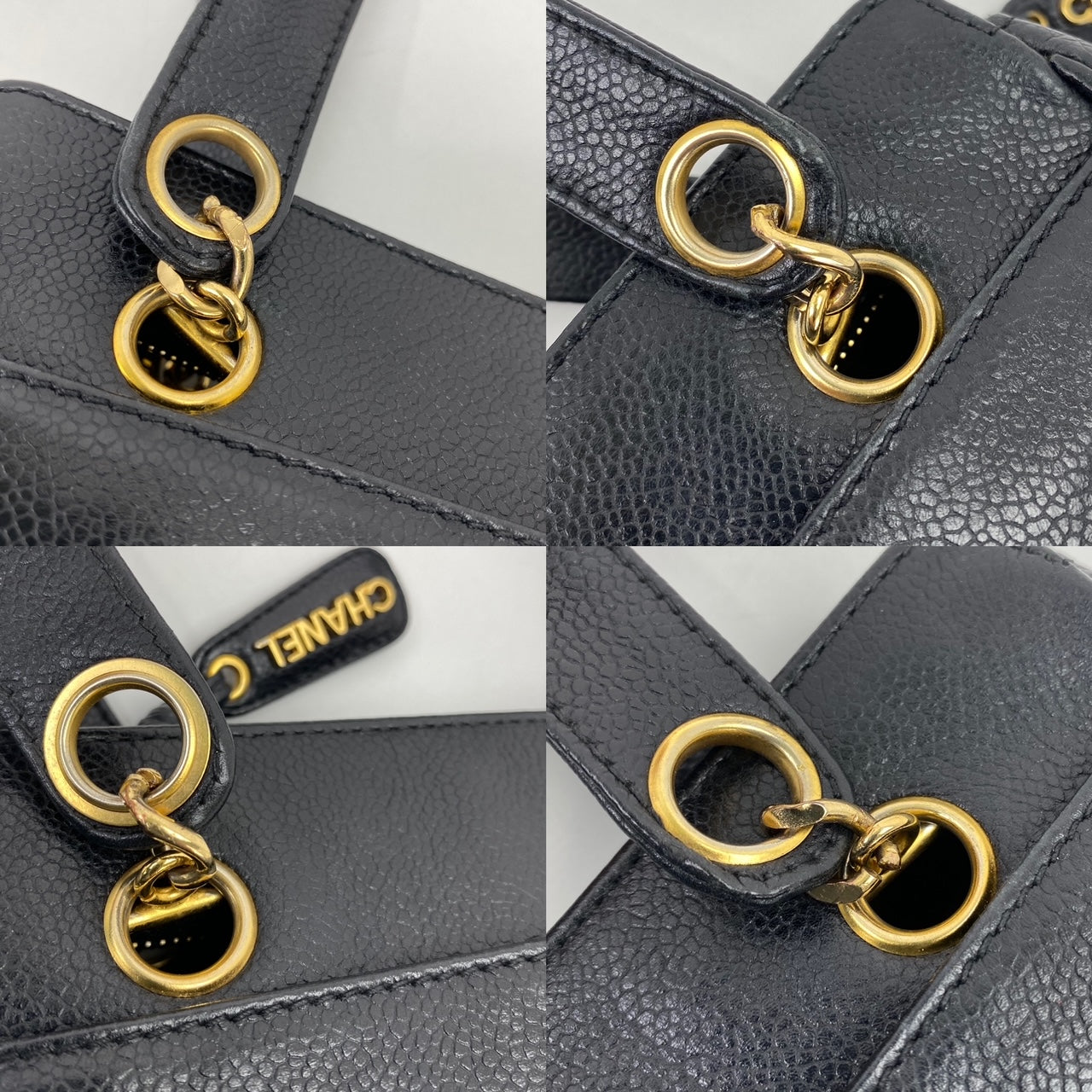 CHANEL Vintage Black Caviar Leather CC Zip Tote Shoulder Bag w/added insert Pre owned