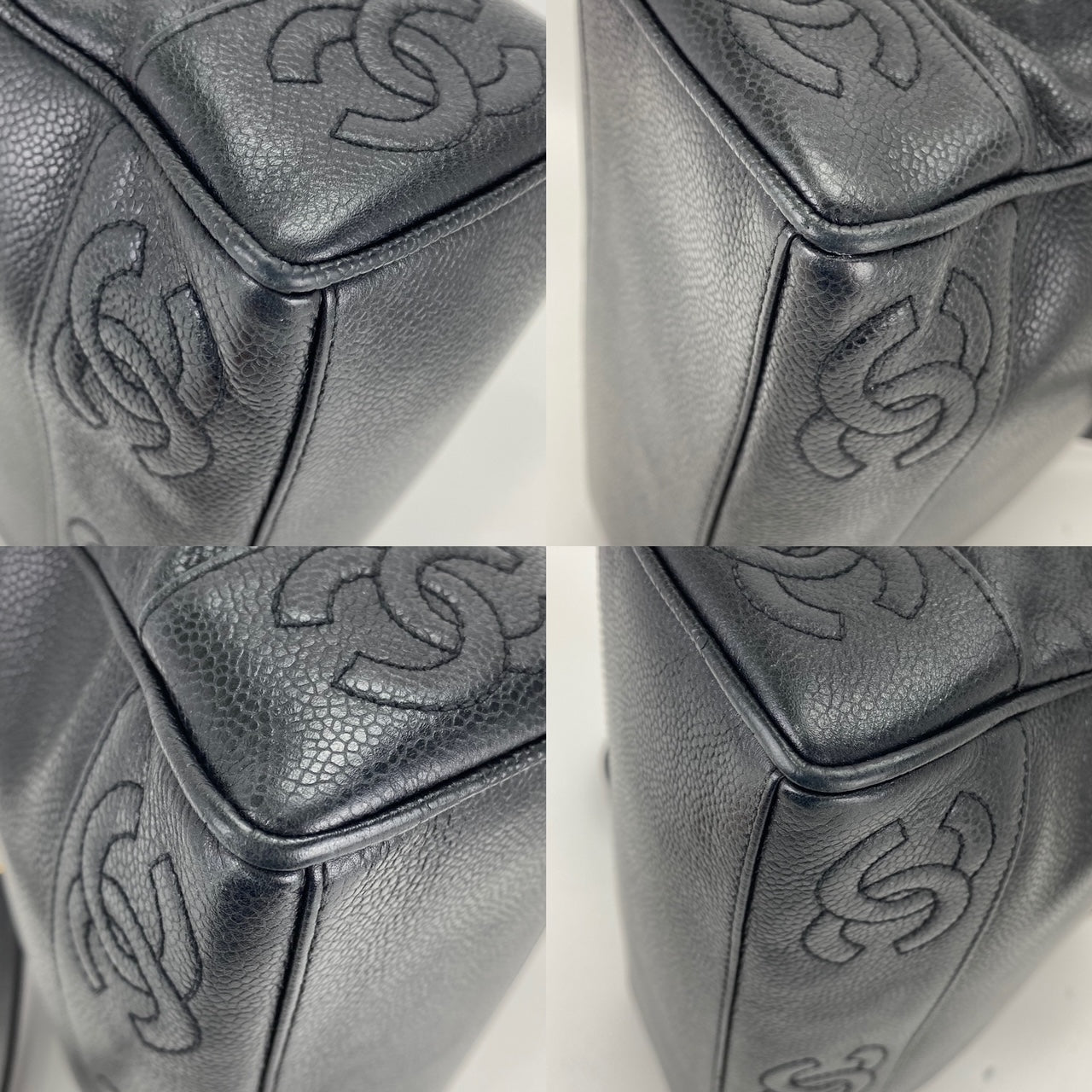 CHANEL Vintage Black Caviar Leather CC Zip Tote Shoulder Bag w/added insert Pre owned