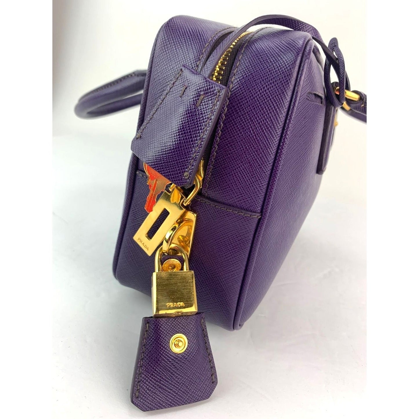 Prada Saffiano Leather Lux Small Top Handle Viola Purple Handbag