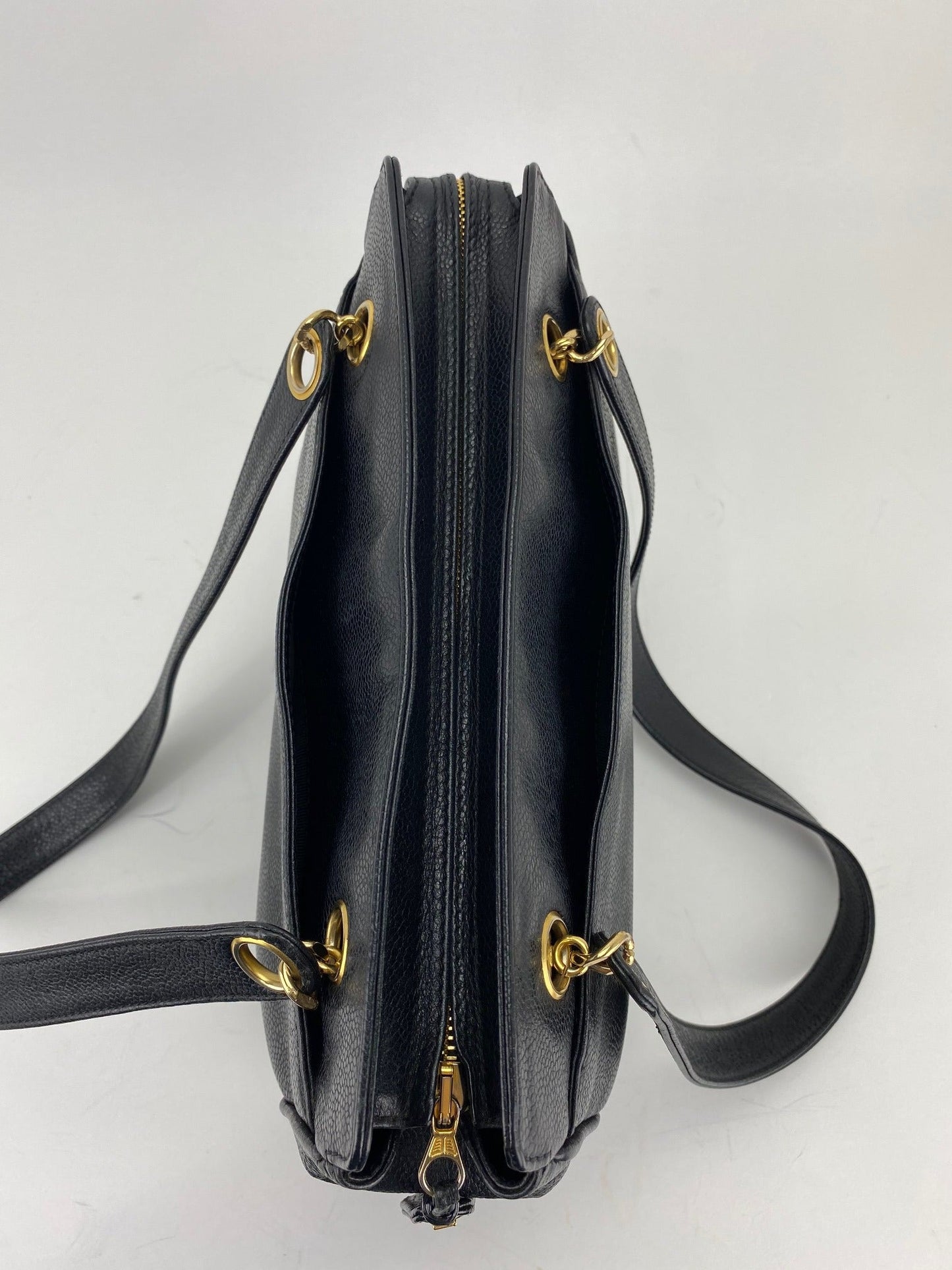 CHANEL Vintage Black Caviar Leather CC Zip Tote Shoulder Bag w/added insert Pre owned