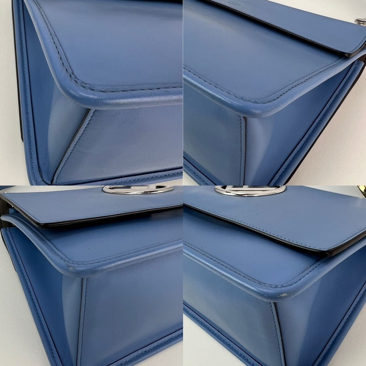 Fendi F Kan 1 Medium Blue Leather Shoulder Hand Bag