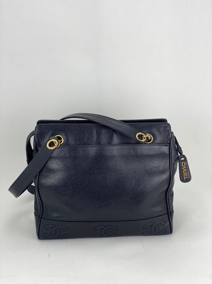 CHANEL Vintage Black Caviar Leather CC Zip Tote Shoulder Bag w/added insert  Pre owned