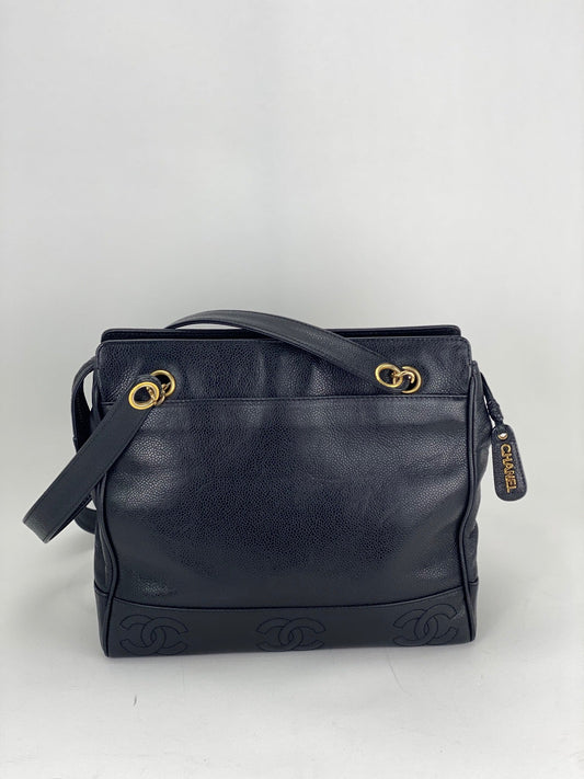 CHANEL Vintage Black Caviar Leather CC Zip Tote Shoulder Bag w/added insert  Pre owned