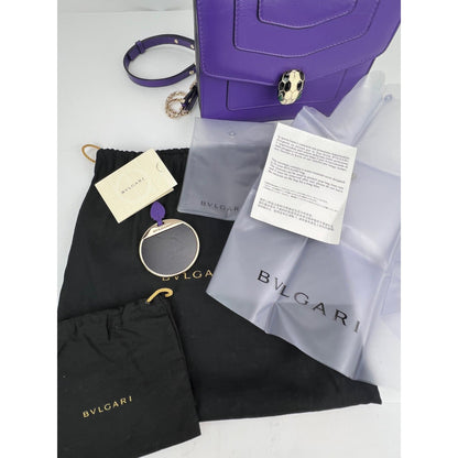 Bvlgari Calfskin Serpenti Forever Purple Top Handle Crossbody Bag