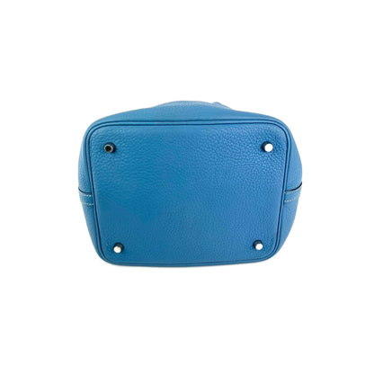Hermes Taurillon Clemence Picotin 22 MM Blue Leather Hand Bag