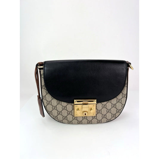 Gucci GG Supreme Web Padlock Black Messenger Shoulder Bag