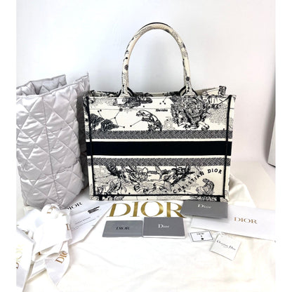 Christian Dior Book Embroidered Canvas Medium Stars and Signs Black Tote